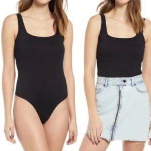 NWT Nordstrom Black Square-neck BP Stretch Thong Body Suit